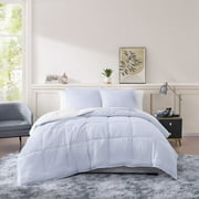 Casa Platino Queen Comforter Set 7 Piece Pre-Washed, Soft \u0026 Cozy Brushed Microfiber Queen Size Bed Set in a Bed with Comforter, Flat Sheet, Fitted Sheet, 2 Pillowcases \u0026 2 Shams - Ticking Stripe Blue
